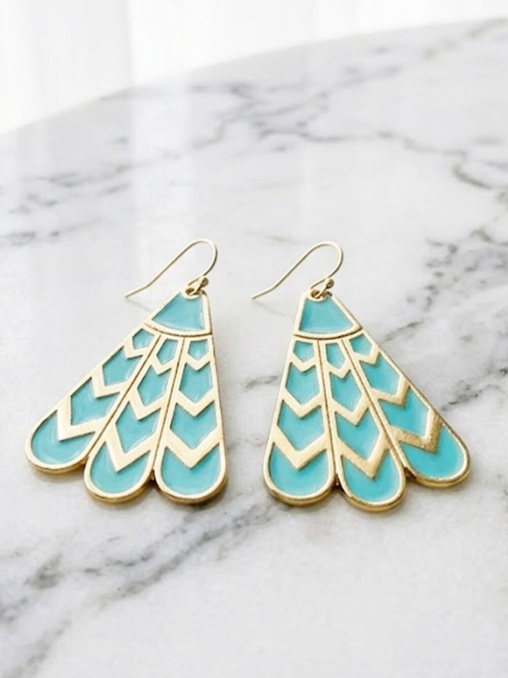 Ladies Gold Dangle Teal Earrings